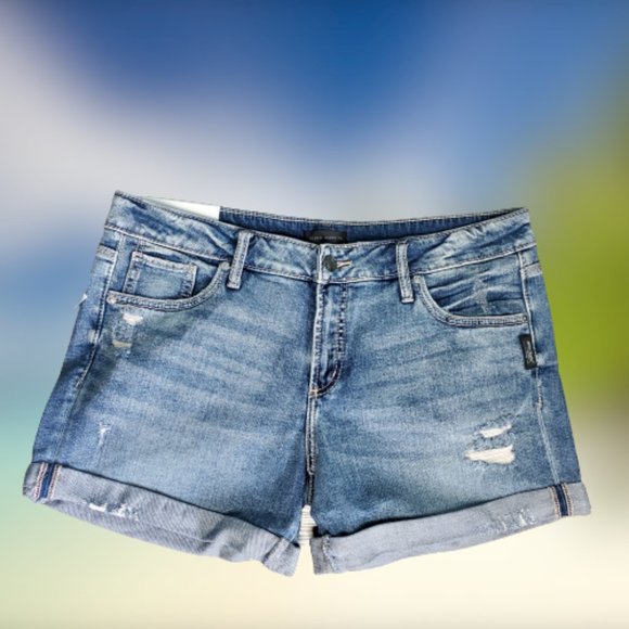 Silver Jeans Pants - Silver Jeans Boyfriend Distressed Jean Short with Cuff, Medium Rise, Women's 31